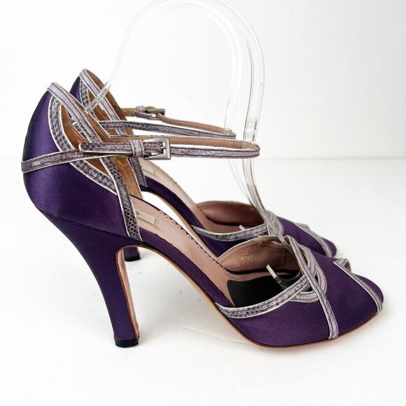SZ 38 Prada Purple Satin Metallic Lined Heels - Picture 5 of 7